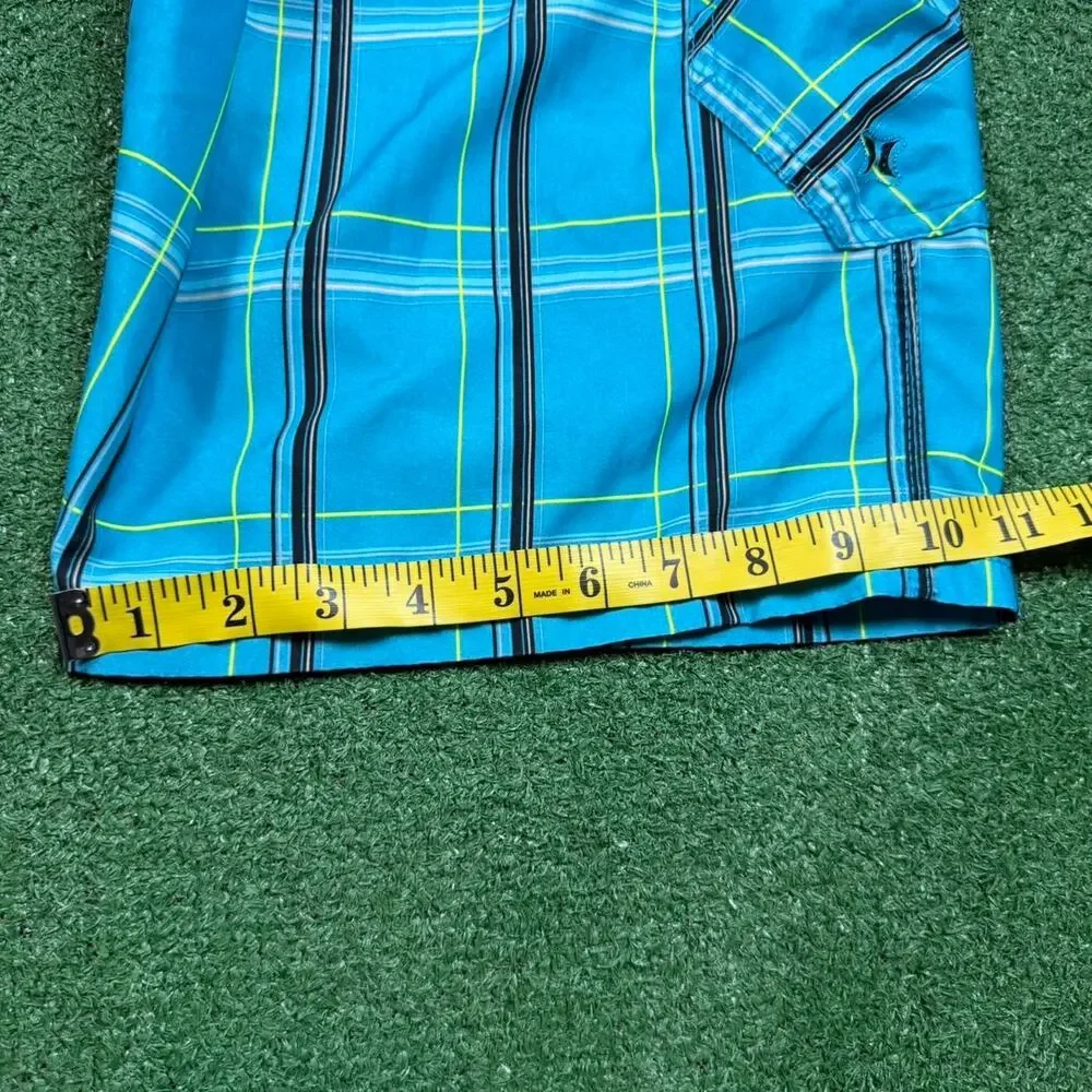 Hurley Board Shorts Blue Plaid Surf Swim Trunks Mens 34 Y2K Beach Summer Skate